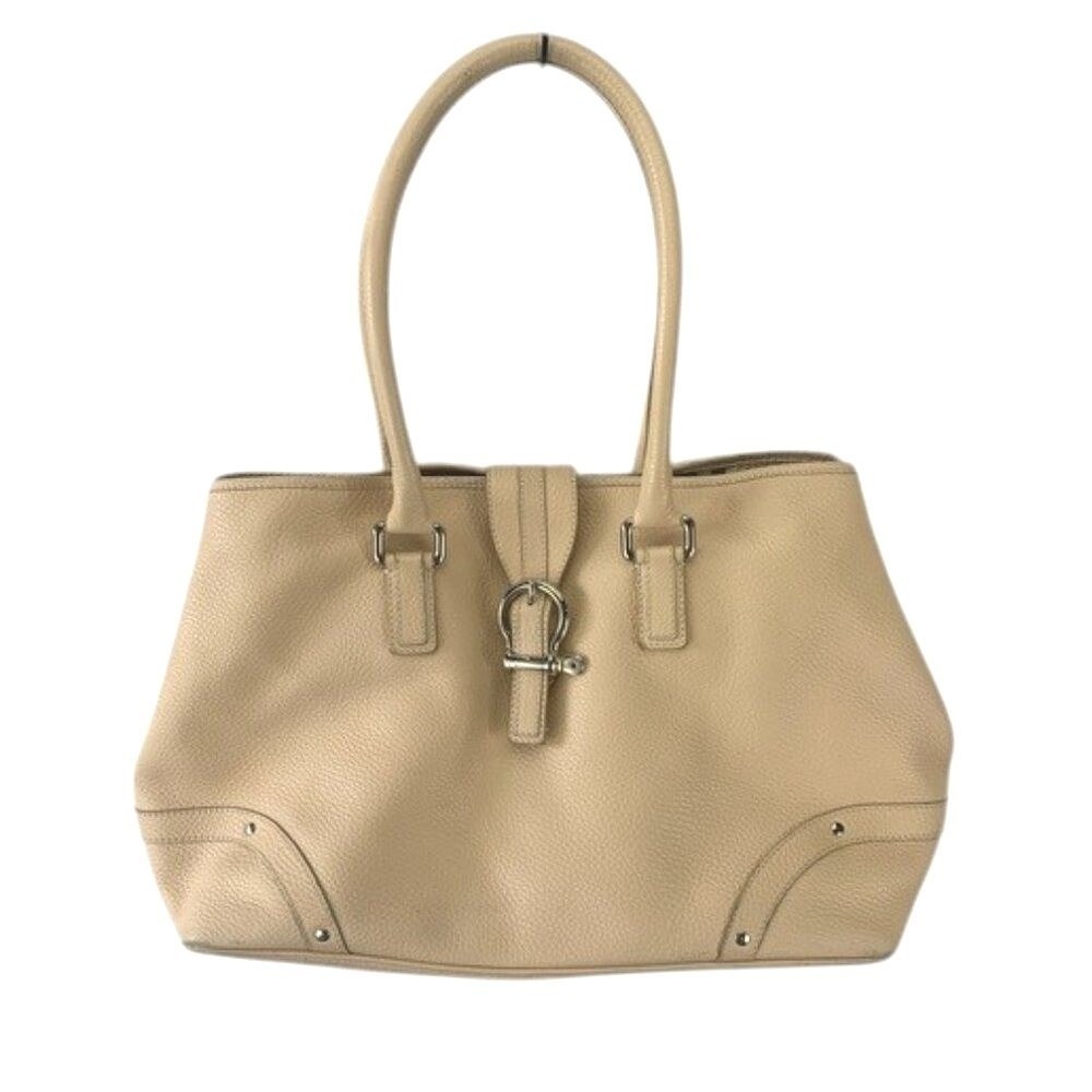 Burberry Buckle Shoulder Tote Bag Womens OS Beige Leather Nova Check Classic
